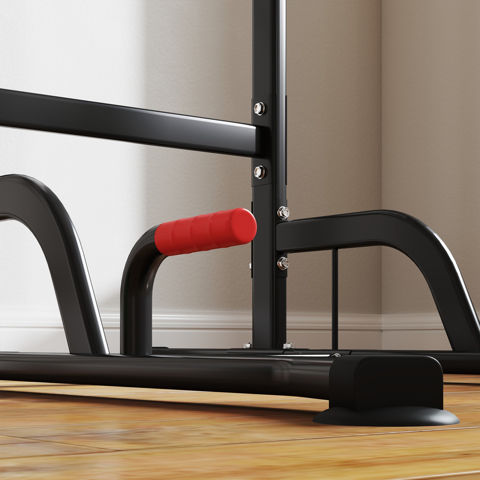 Exercise Tower Multifunctional Station Adjustable Height with 7 Holes for Fitness Training at Home Office Gym Maximum Load 120 kg 123x98x189-239 cm Black and Red