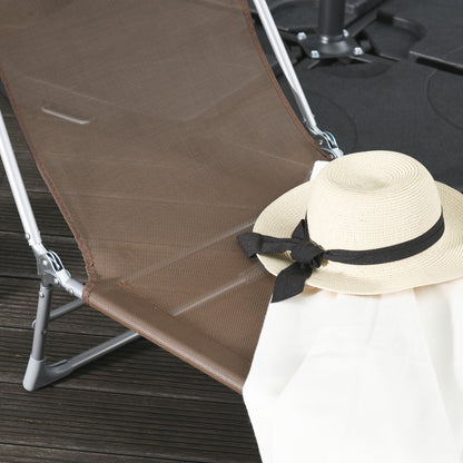 Folding and Reclining Garden Sun Lounger with Headrest and Adjustable Backrest in 5 Levels Breathable Texteline Fabric 182x56x28 cm Brown