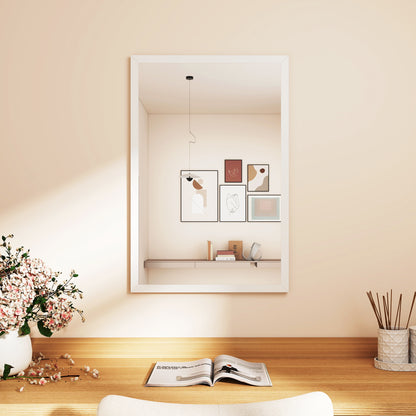 Rectangular Wall Mirror 16 x 24 in (W x H), White Wood Frame — Ideal for Bathroom, Living Room or Bedroom