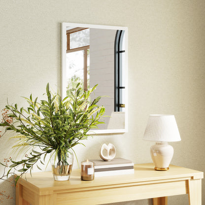 Rectangular Wall Mirror 16 x 24 in (W x H), White Wood Frame — Ideal for Bathroom, Living Room or Bedroom