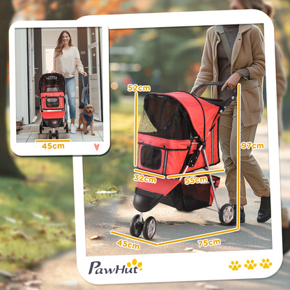 Dog Stroller Pet Stroller Foldable for Dogs & Cats Cat Stroller with Pillow Mesh Windows Cup Holder Storage Bag Cat Carriage Buggy Red