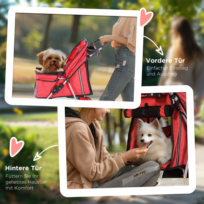 Dog Stroller Pet Stroller Foldable for Dogs & Cats Cat Stroller with Pillow Mesh Windows Cup Holder Storage Bag Cat Carriage Buggy Red