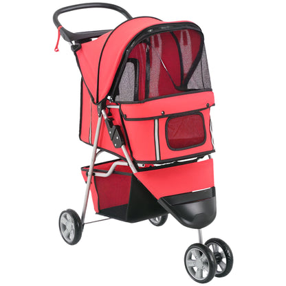 Dog Stroller Pet Stroller Foldable for Dogs & Cats Cat Stroller with Pillow Mesh Windows Cup Holder Storage Bag Cat Carriage Buggy Red