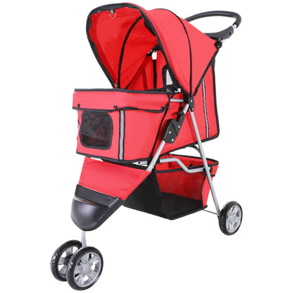 Dog Stroller Pet Stroller Foldable for Dogs & Cats Cat Stroller with Pillow Mesh Windows Cup Holder Storage Bag Cat Carriage Buggy Red