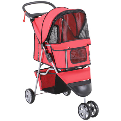 Dog Stroller Pet Stroller Foldable for Dogs & Cats Cat Stroller with Pillow Mesh Windows Cup Holder Storage Bag Cat Carriage Buggy Red