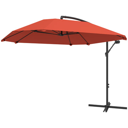 Offset Umbrella 2.6x2.6 m with Air Vents, 8 Ribs, Cross Base and Crank, Tilted and 360° Rotating Garden Umbrella in Metal and 180 g/㎡ Polyester, Rust Red