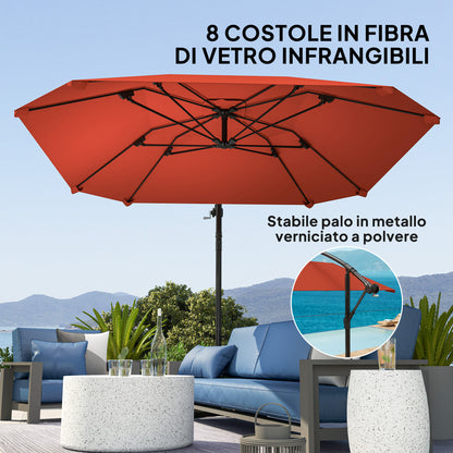 Offset Umbrella 2.6x2.6 m with Air Vents, 8 Ribs, Cross Base and Crank, Tilted and 360° Rotating Garden Umbrella in Metal and 180 g/㎡ Polyester, Rust Red