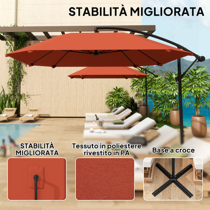 Offset Umbrella 2.6x2.6 m with Air Vents, 8 Ribs, Cross Base and Crank, Tilted and 360° Rotating Garden Umbrella in Metal and 180 g/㎡ Polyester, Rust Red