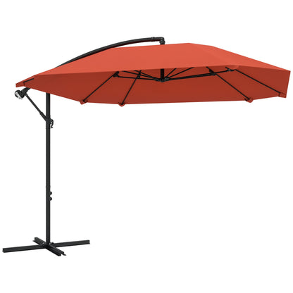 Offset Umbrella 2.6x2.6 m with Air Vents, 8 Ribs, Cross Base and Crank, Tilted and 360° Rotating Garden Umbrella in Metal and 180 g/㎡ Polyester, Rust Red