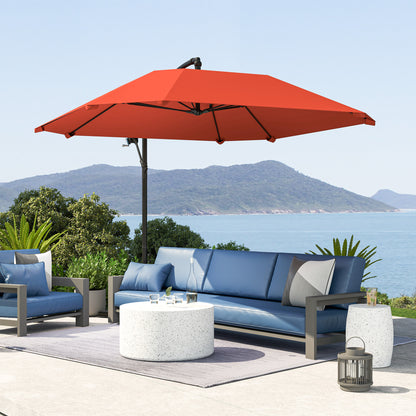 Offset Umbrella 2.6x2.6 m with Air Vents, 8 Ribs, Cross Base and Crank, Tilted and 360° Rotating Garden Umbrella in Metal and 180 g/㎡ Polyester, Rust Red