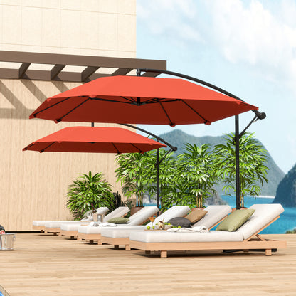 Offset Umbrella 2.6x2.6 m with Air Vents, 8 Ribs, Cross Base and Crank, Tilted and 360° Rotating Garden Umbrella in Metal and 180 g/㎡ Polyester, Rust Red