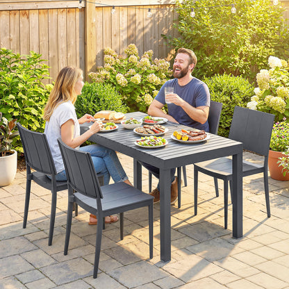 4-Person Garden Furniture Set with Stackable Chairs - PP Slatted Table & Chairs for Balcony and Patio, Anthracite Gray