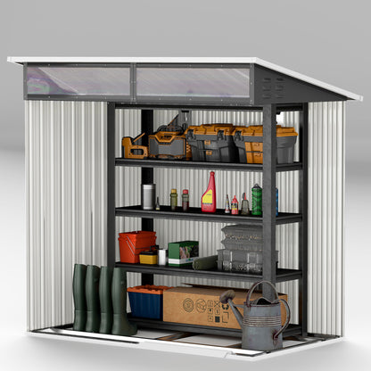 Metal Tool Shed 1.9m² 195x122x182cm Equipment Shed with Foundation Pent Roof Window Sliding Door Hooks Gloves Weatherproof Outdoor Garden Shed for Backyard Garden Dark Gray