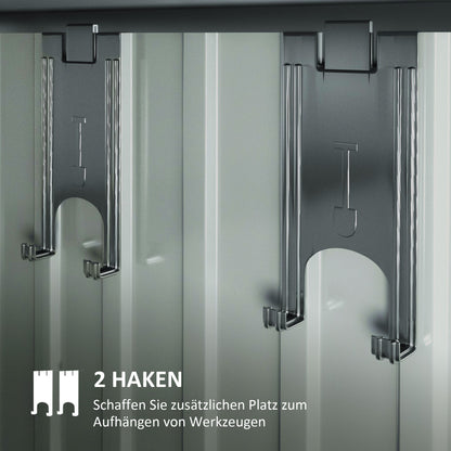 Metal Tool Shed 1.9m² 195x122x182cm Equipment Shed with Foundation Pent Roof Window Sliding Door Hooks Gloves Weatherproof Outdoor Garden Shed for Backyard Garden Dark Gray