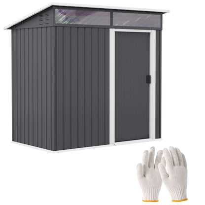 Metal Tool Shed 1.9m² 195x122x182cm Equipment Shed with Foundation Pent Roof Window Sliding Door Hooks Gloves Weatherproof Outdoor Garden Shed for Backyard Garden Dark Gray