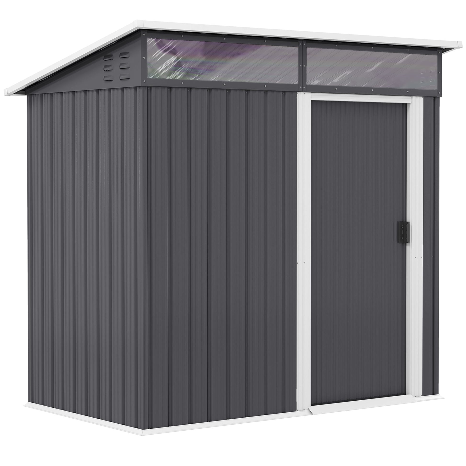 Metal Tool Shed 1.9m² 195x122x182cm Equipment Shed with Foundation Pent Roof Window Sliding Door Hooks Gloves Weatherproof Outdoor Garden Shed for Backyard Garden Dark Gray