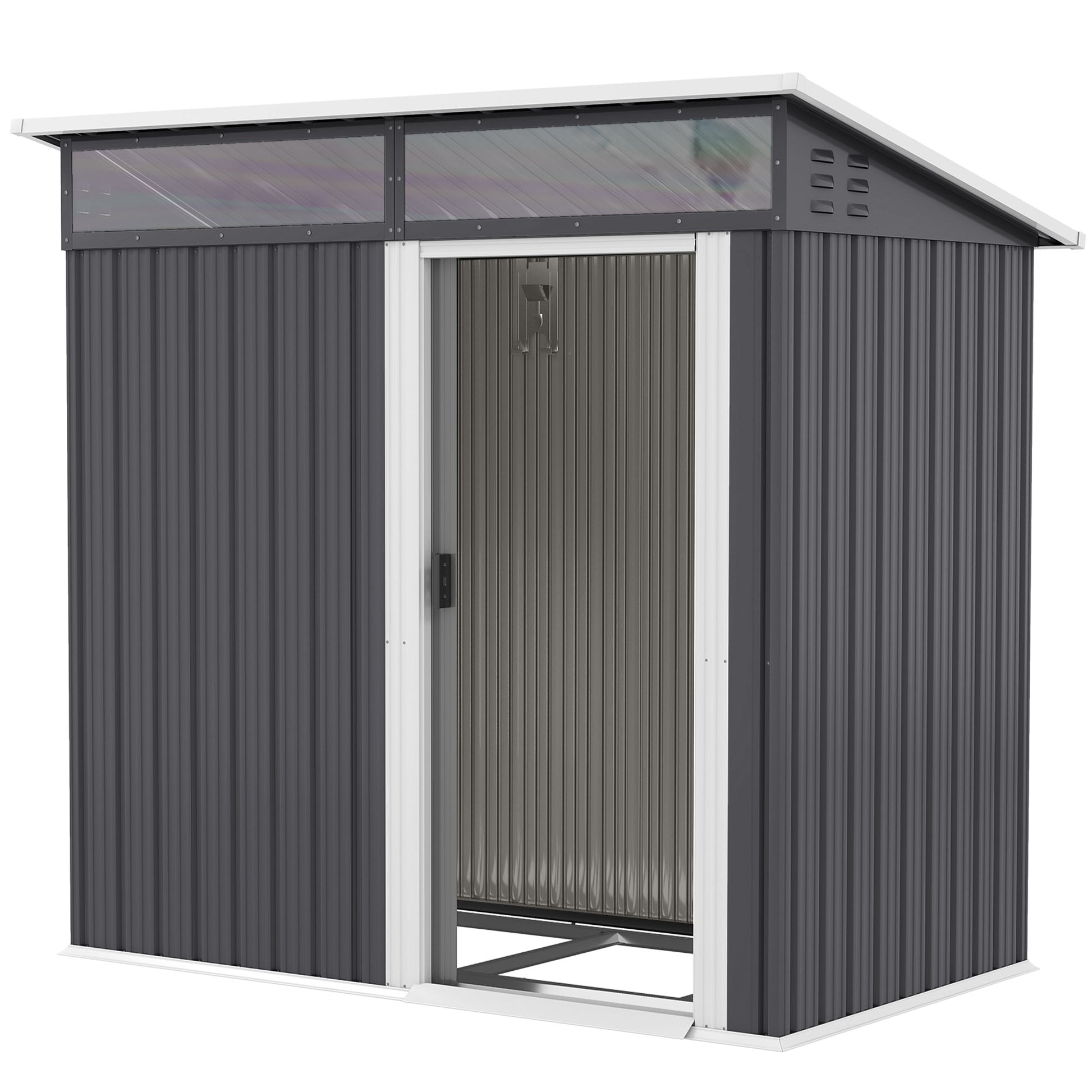 Metal Tool Shed 1.9m² 195x122x182cm Equipment Shed with Foundation Pent Roof Window Sliding Door Hooks Gloves Weatherproof Outdoor Garden Shed for Backyard Garden Dark Gray