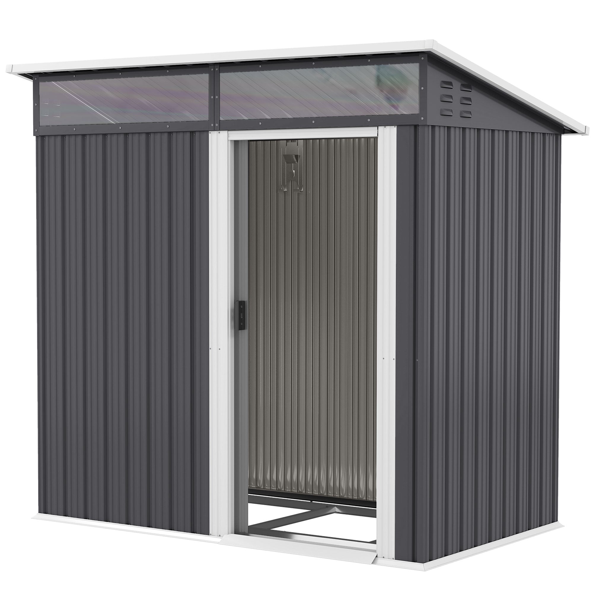 Metal Tool Shed 1.9m² 195x122x182cm Equipment Shed with Foundation Pent Roof Window Sliding Door Hooks Gloves Weatherproof Outdoor Garden Shed for Backyard Garden Dark Gray