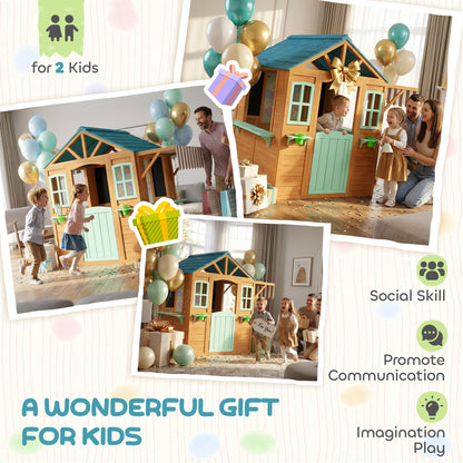 Wooden Outdoor Playhouse with Market Counter, Planters & Chalkboard – Multicolor, for Ages 3–6, 142 x 120 x 141.5 cm