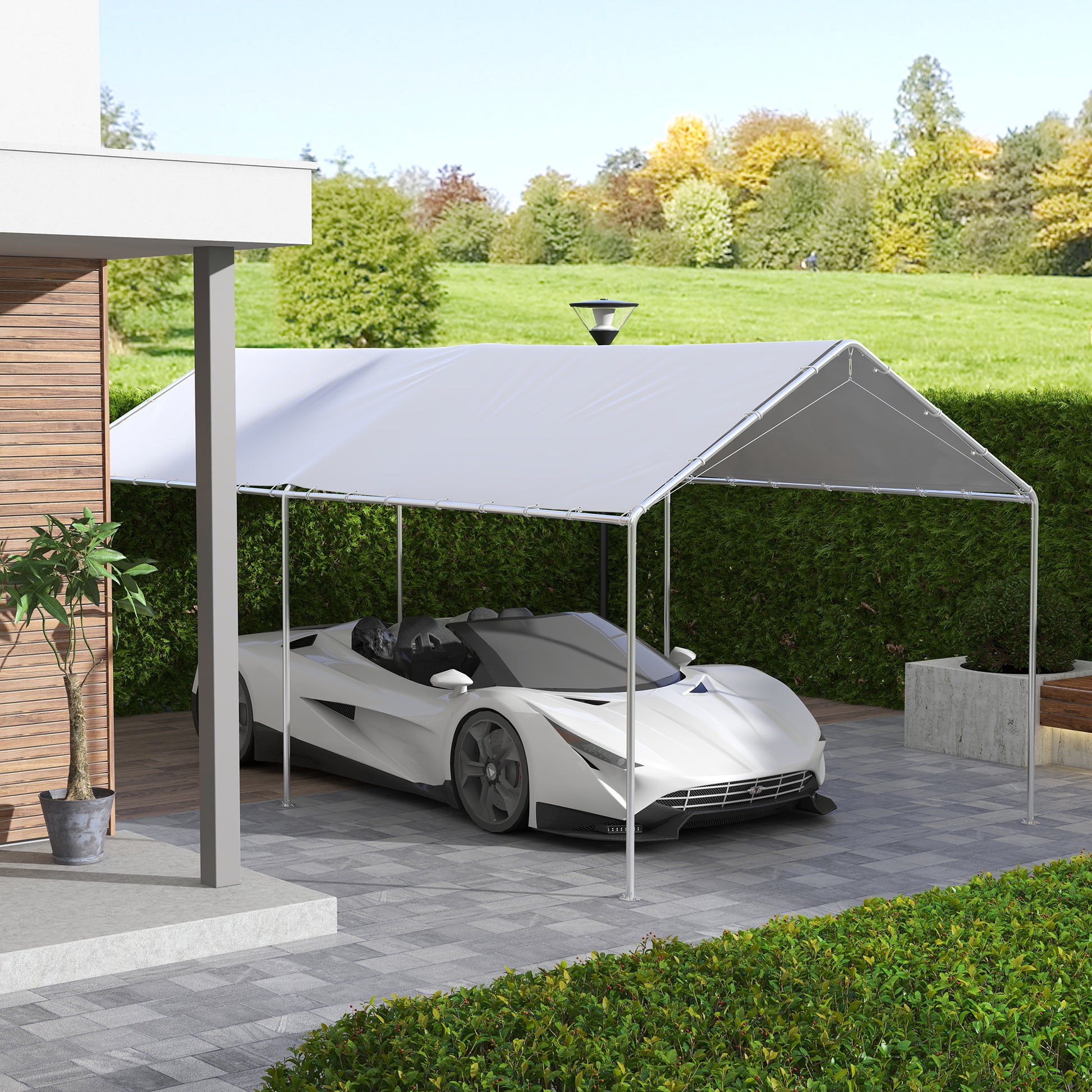 Replacement Canopy Cover for 3 x 6 m Carport Car Awning Replacement Tarpaulin with 48 White Ball Bungees (cover only, frame not included)