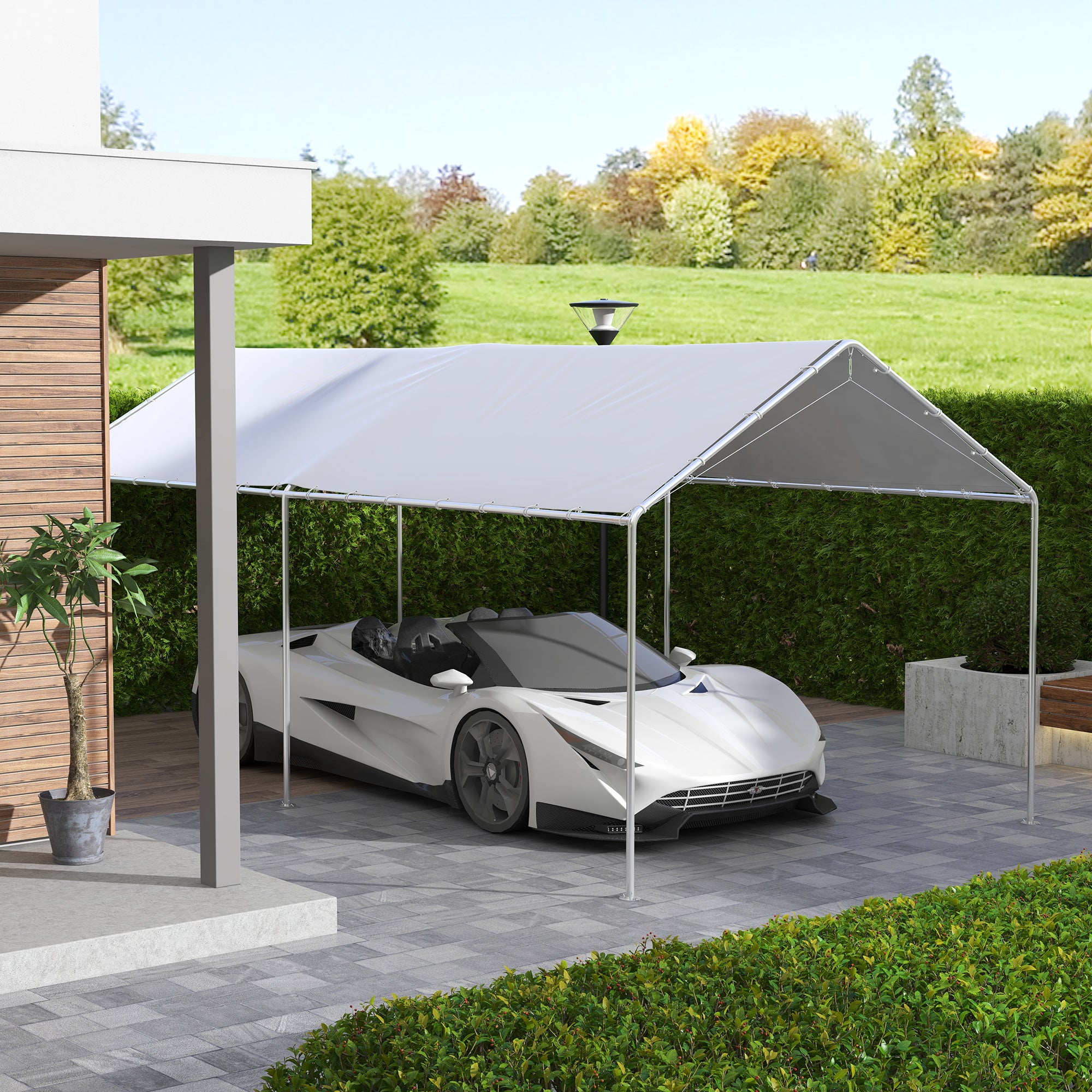 Replacement Canopy Cover for 3 x 6 m Carport Car Awning Replacement Tarpaulin with 48 White Ball Bungees (cover only, frame not included)