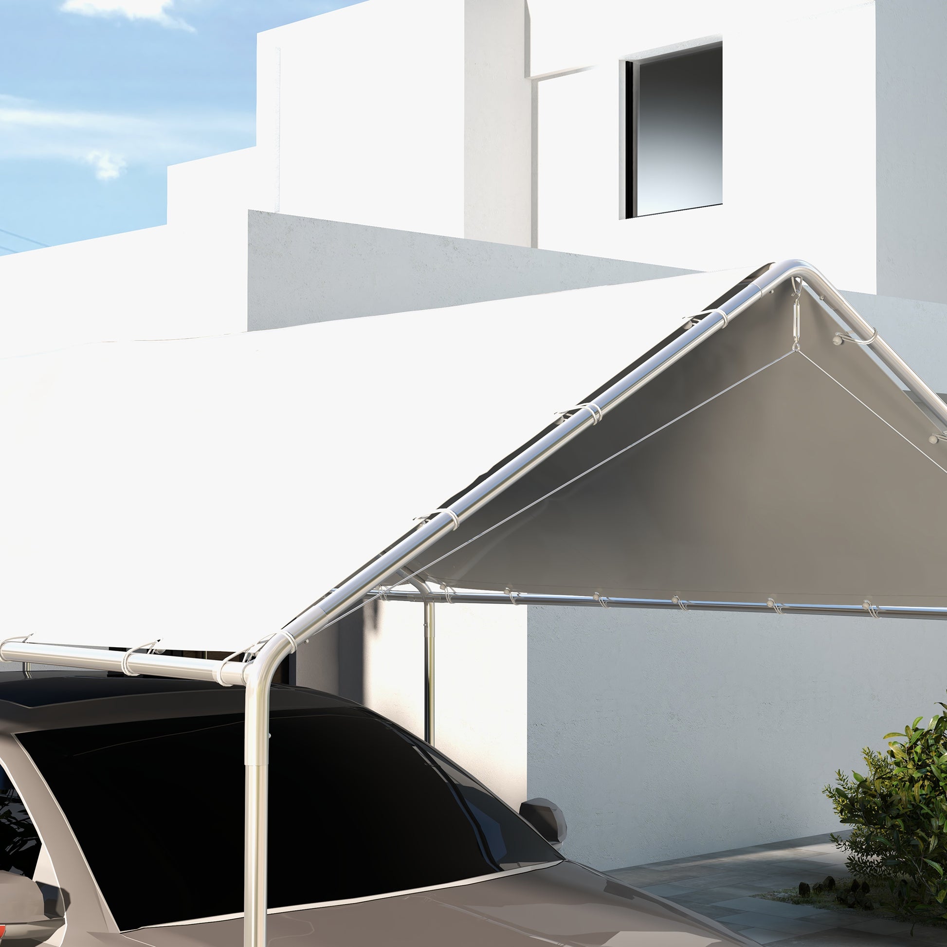 Replacement Canopy Cover for 3 x 6 m Carport Car Awning Replacement Tarpaulin with 48 White Ball Bungees (cover only, frame not included)