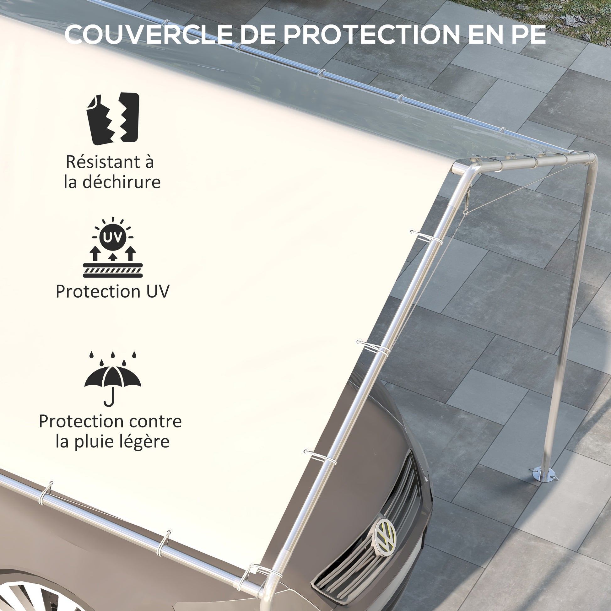Replacement Canopy Cover for 3 x 6 m Carport Car Awning Replacement Tarpaulin with 48 White Ball Bungees (cover only, frame not included)