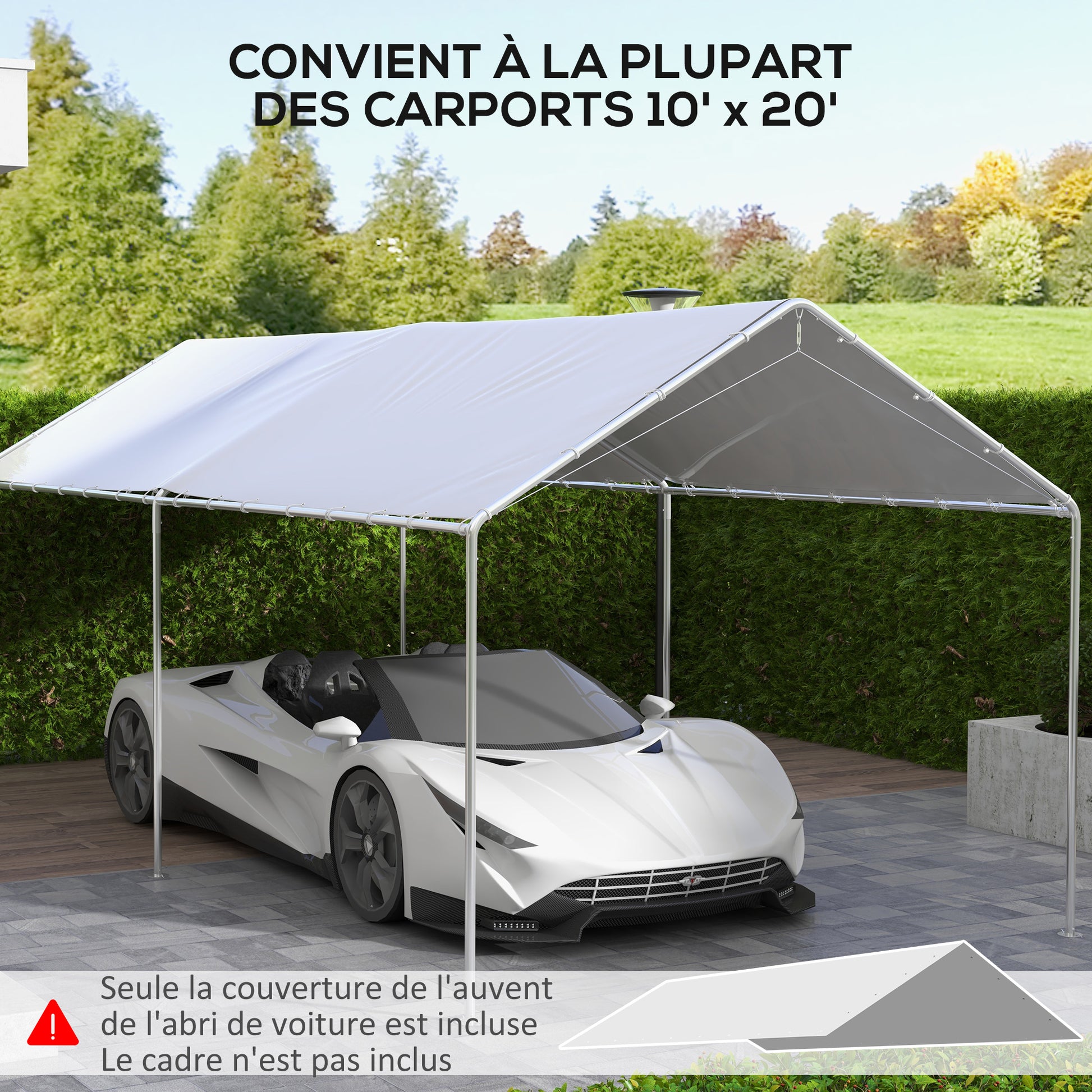 Replacement Canopy Cover for 3 x 6 m Carport Car Awning Replacement Tarpaulin with 48 White Ball Bungees (cover only, frame not included)