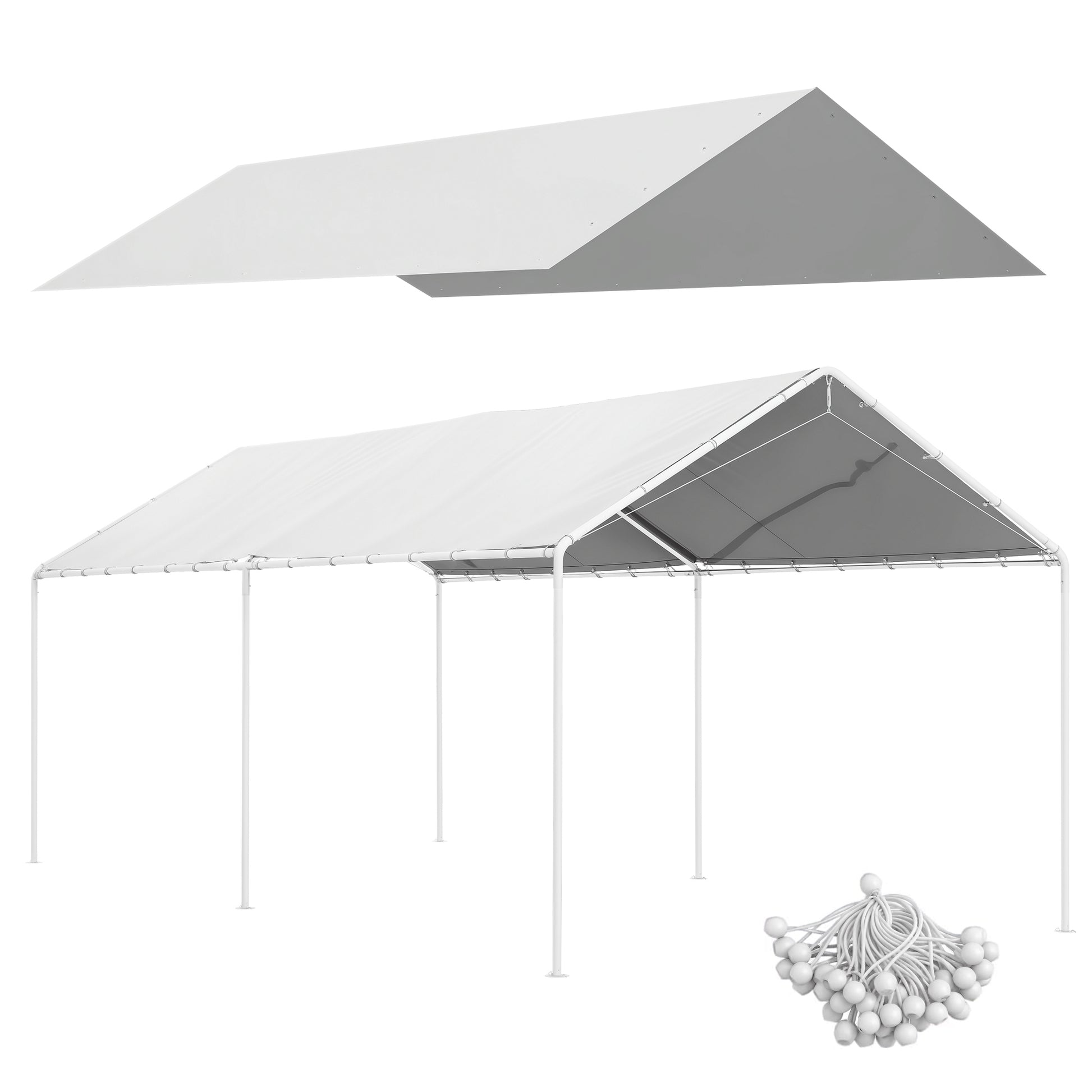 Replacement Canopy Cover for 3 x 6 m Carport Car Awning Replacement Tarpaulin with 48 White Ball Bungees (cover only, frame not included)