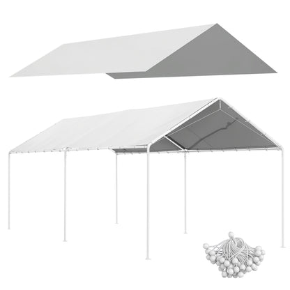 Replacement Canopy Cover for 3 x 6 m Carport Car Awning Replacement Tarpaulin with 48 White Ball Bungees (cover only, frame not included)