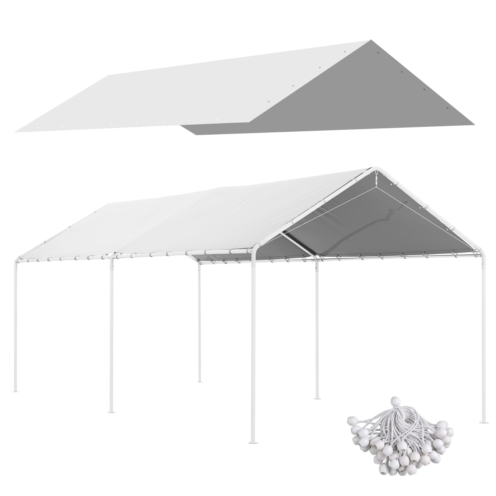 Replacement Canopy Cover for 3 x 6 m Carport Car Awning Replacement Tarpaulin with 48 White Ball Bungees (cover only, frame not included)