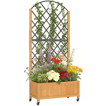 Raised Wooden Planter with Trellis & Wheels, 72 x 36 x 168 cm (28.3 x 14.2 x 66.1 in)