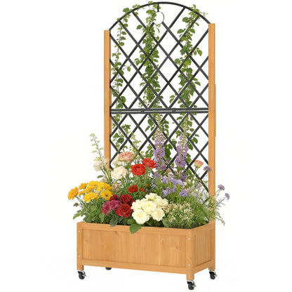 Raised Wooden Planter with Trellis & Wheels, 72 x 36 x 168 cm (28.3 x 14.2 x 66.1 in)