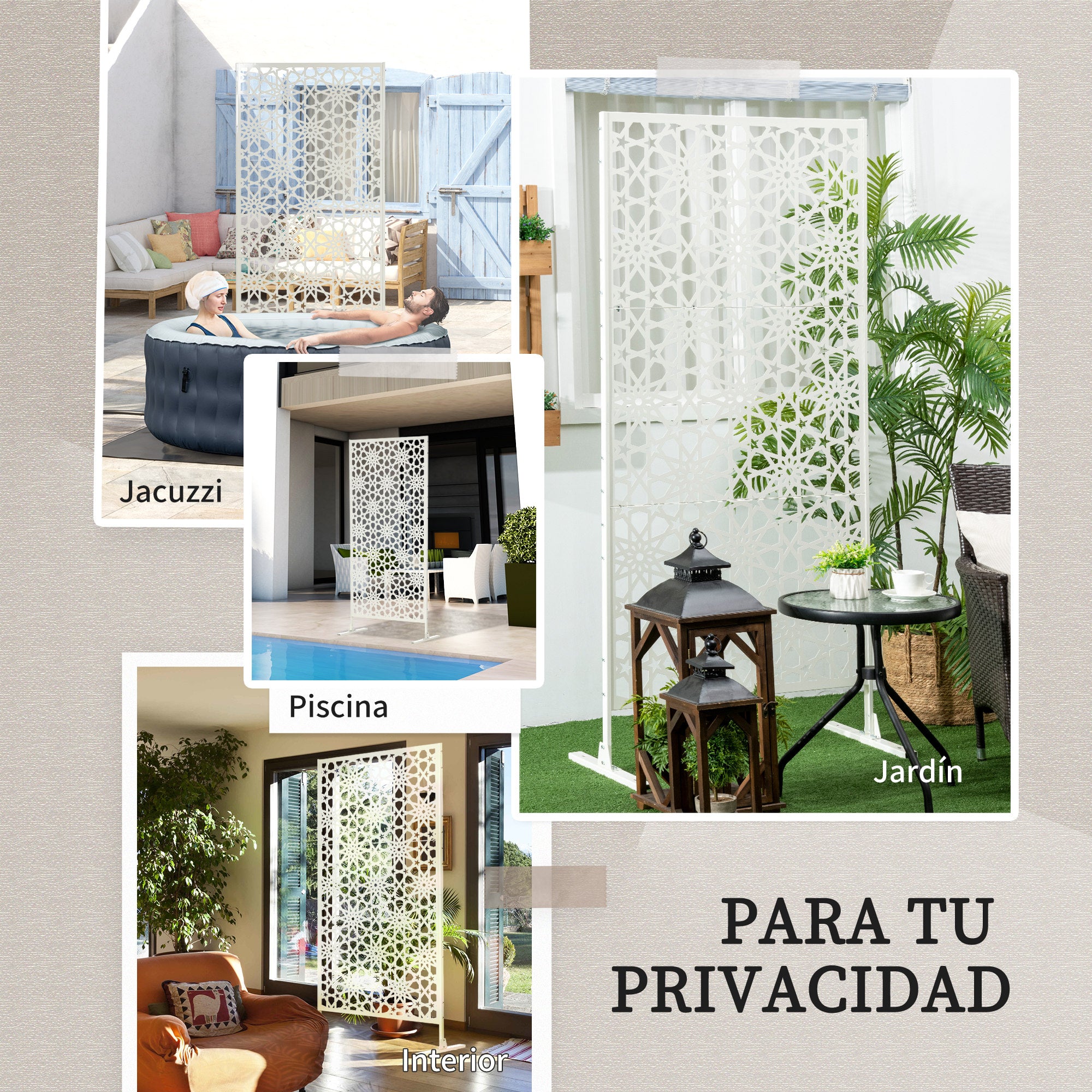 3-Panel Room Divider with Snowflake Design for Outdoor Garden Patio Terrace 92x45x198 cm White