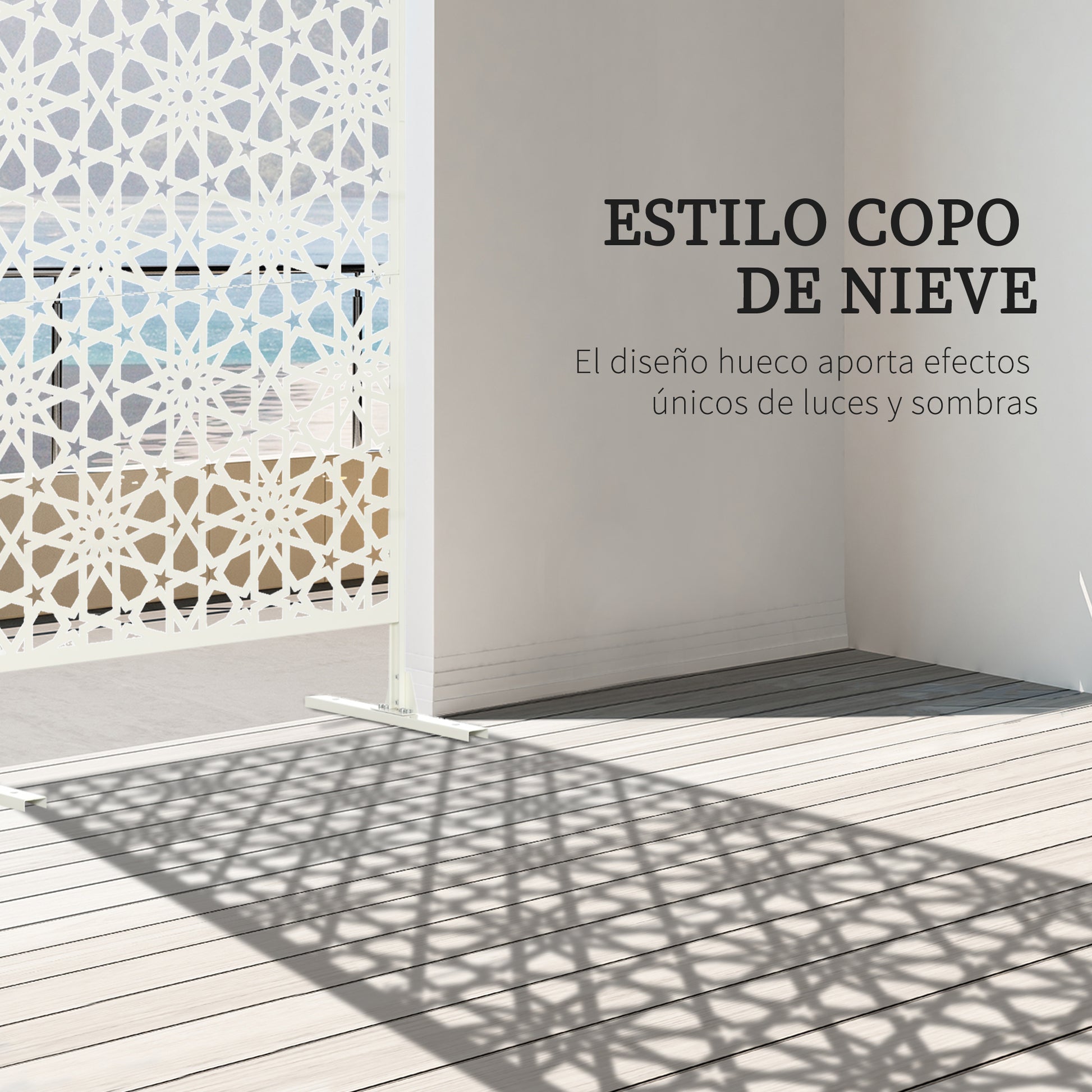 3-Panel Room Divider with Snowflake Design for Outdoor Garden Patio Terrace 92x45x198 cm White