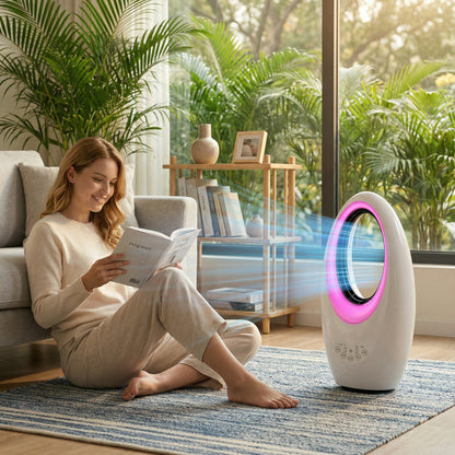 Bladeless Tower Fan for Bedroom, 36 dB Quiet, 60° Oscillation, LED Lighting, 3 Speeds, 7.5-Hour Timer, Remote Control, White