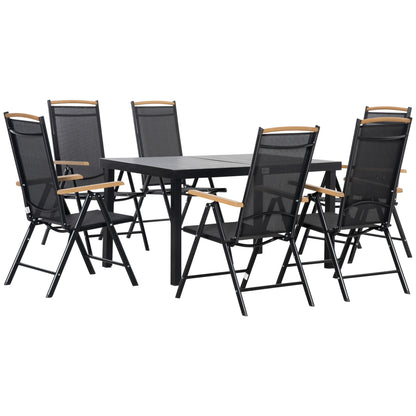 Folding Dining Set 7 Pieces Balcony Set Balcony Furniture 1 Table + 6 Chairs Patio Furniture Set Dining Furniture Aluminum Mesh Black