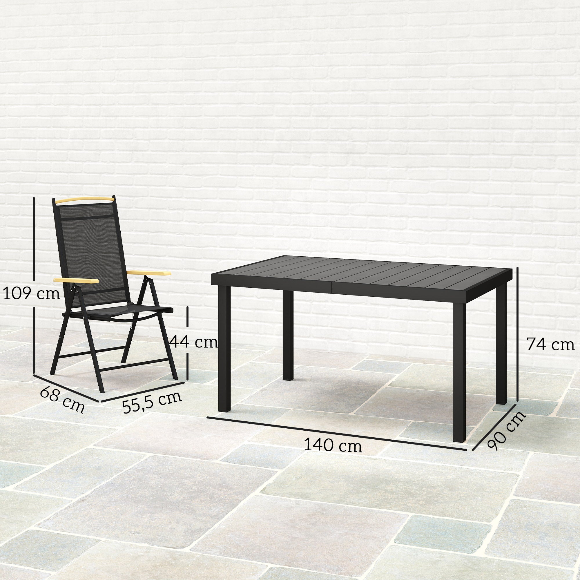 Folding Dining Set 7 Pieces Balcony Set Balcony Furniture 1 Table + 6 Chairs Patio Furniture Set Dining Furniture Aluminum Mesh Black