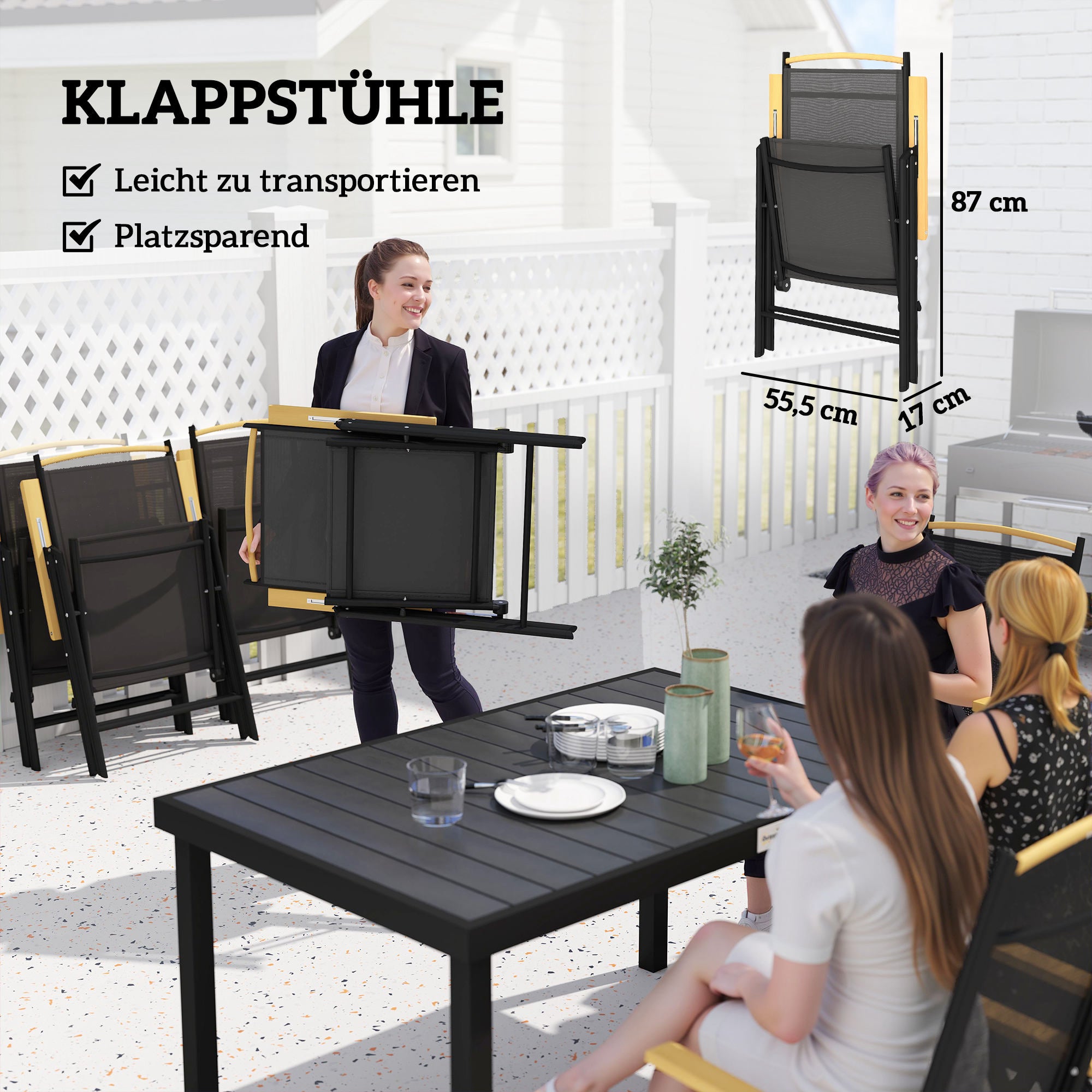 Folding Dining Set 7 Pieces Balcony Set Balcony Furniture 1 Table + 6 Chairs Patio Furniture Set Dining Furniture Aluminum Mesh Black