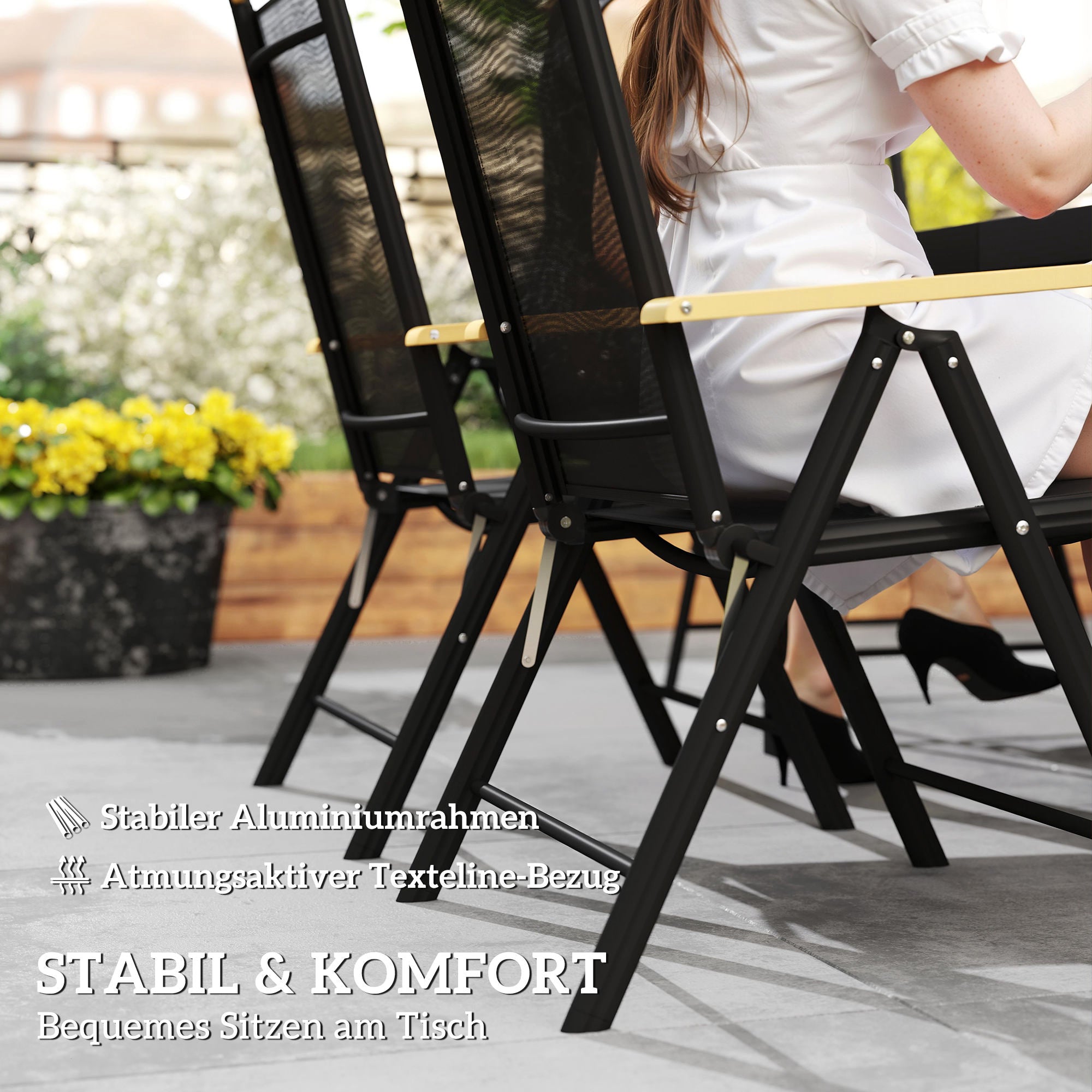 Folding Dining Set 7 Pieces Balcony Set Balcony Furniture 1 Table + 6 Chairs Patio Furniture Set Dining Furniture Aluminum Mesh Black