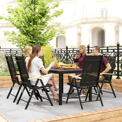 Folding Dining Set 7 Pieces Balcony Set Balcony Furniture 1 Table + 6 Chairs Patio Furniture Set Dining Furniture Aluminum Mesh Black