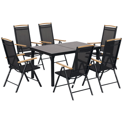 Folding Dining Set 7 Pieces Balcony Set Balcony Furniture 1 Table + 6 Chairs Patio Furniture Set Dining Furniture Aluminum Mesh Black