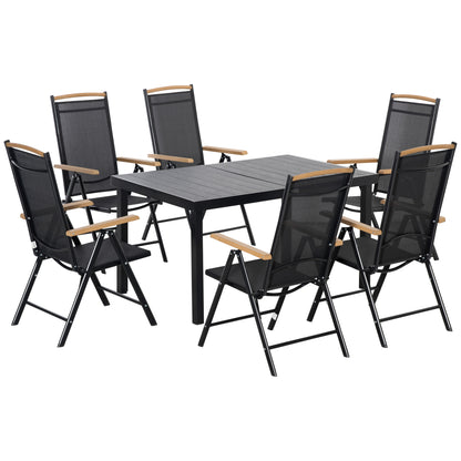 Folding Dining Set 7 Pieces Balcony Set Balcony Furniture 1 Table + 6 Chairs Patio Furniture Set Dining Furniture Aluminum Mesh Black