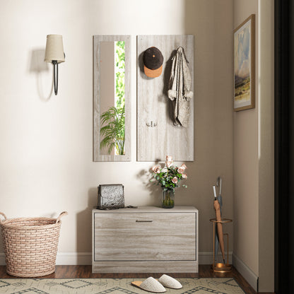 3-Piece Entryway Furniture Set with Shoe Bench, Wall-Mounted Coat Rack, and Mirror, Wardrobe for Bedroom and Hallway in Wood, 80x27x46.5 cm, Grey