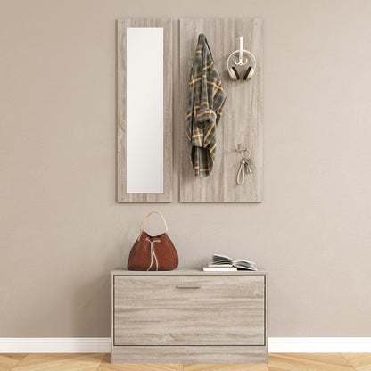 3-Piece Entryway Furniture Set with Shoe Bench, Wall-Mounted Coat Rack, and Mirror, Wardrobe for Bedroom and Hallway in Wood, 80x27x46.5 cm, Grey