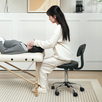 Swivel Stool with Wheels and Backrest Work Stool with Adjustable Height 78-93 cm Synthetic Leather Upholstered Seat Black