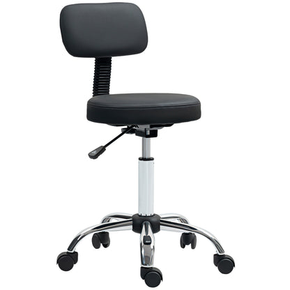 Swivel Stool with Wheels and Backrest Work Stool with Adjustable Height 78-93 cm Synthetic Leather Upholstered Seat Black