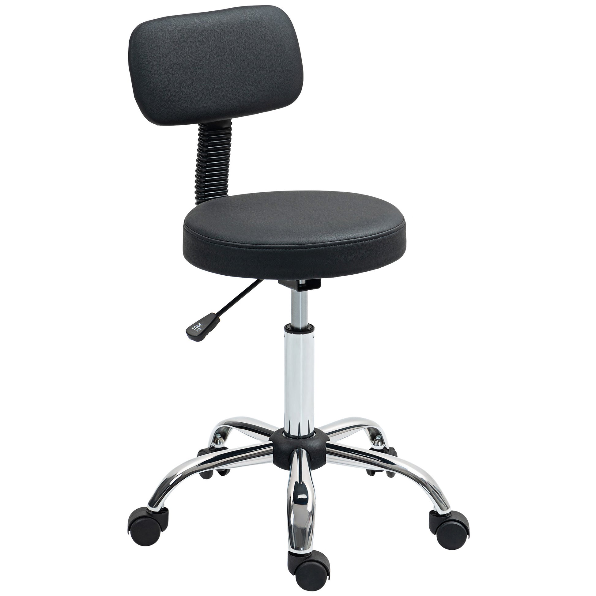 Swivel Stool with Wheels and Backrest Work Stool with Adjustable Height 78-93 cm Synthetic Leather Upholstered Seat Black