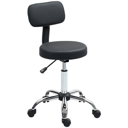 Swivel Stool with Wheels and Backrest Work Stool with Adjustable Height 78-93 cm Synthetic Leather Upholstered Seat Black
