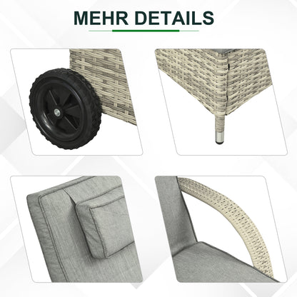 Sun Lounger Garden Table 3-Piece Garden Furniture Set, Polyrattan+Metal Gray